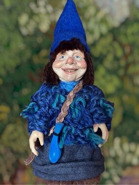 Vintage Troll Figure Handcrafted Bebe Norway Blue Troll Figure Knit Scarf
